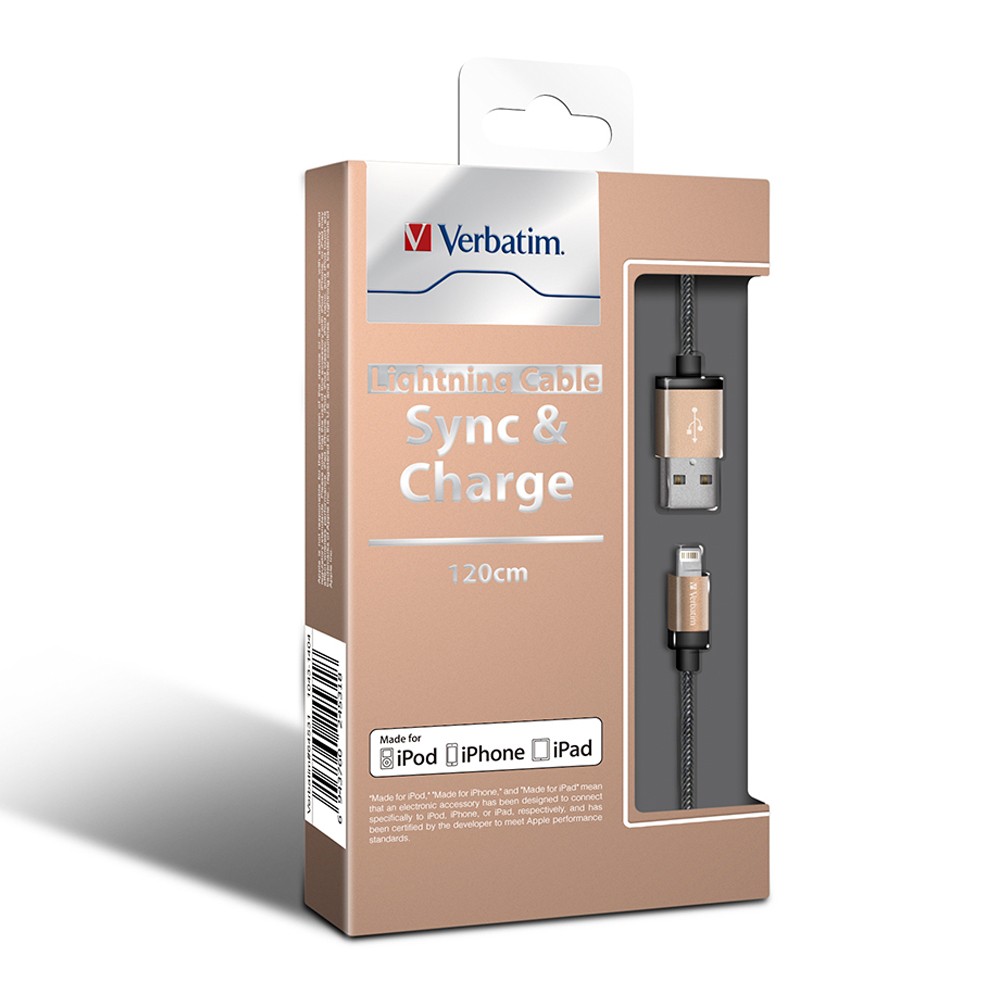 Verbatim, Metallic, Charge, &, Sync, Lightning, Cable, -, Gold, 120cm, 