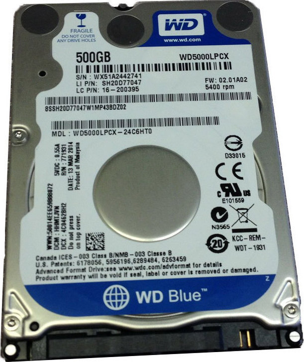 WD, Blue, 500GB, SATA3, 7mm, 2.5, 5400RPM, 6Gb/s, 16MB, Cache, 