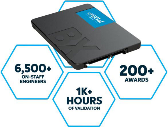 Crucial, BX500, 2TB, 2.5, SATA3, 6Gb/s, SSD, -, 3D, NAND, 540/500MB/s, 7mm, 1.5, mil, MTBF, 3yr, wty, Acronis, True, Image, Solid, State, Dri, 