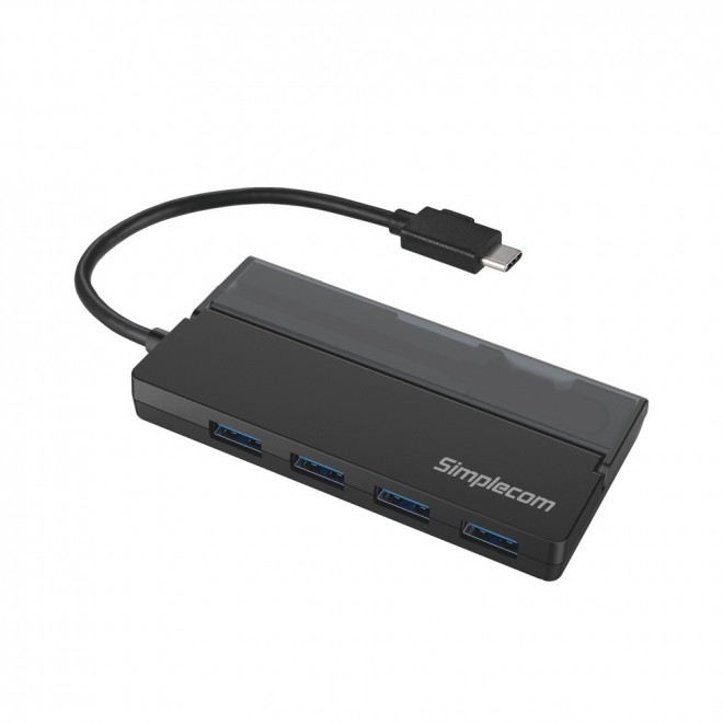 Simplecom, CH330, Portable, USB-C, to, 4, Port, USB-A, Hub, USB, 3.2, Gen1, with, Cable, Storage, -, Black, 