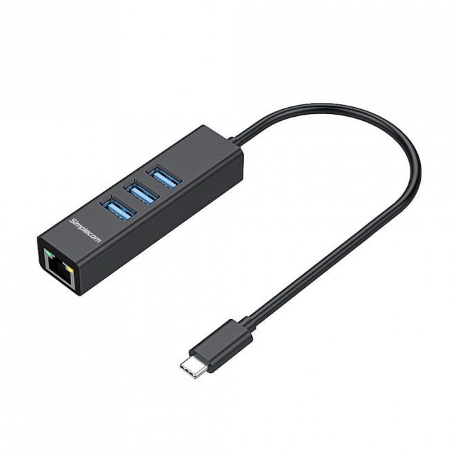 Simplecom, CHN421, Black, Aluminium, USB-C, to, 3, Port, USB, HUB, with, Gigabit, Ethernet, Adapter, 