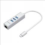 Simplecom, CHN421, Silver, Aluminium, USB-C, to, 3, Port, USB, HUB, with, Gigabit, Ethernet, Adapter, 