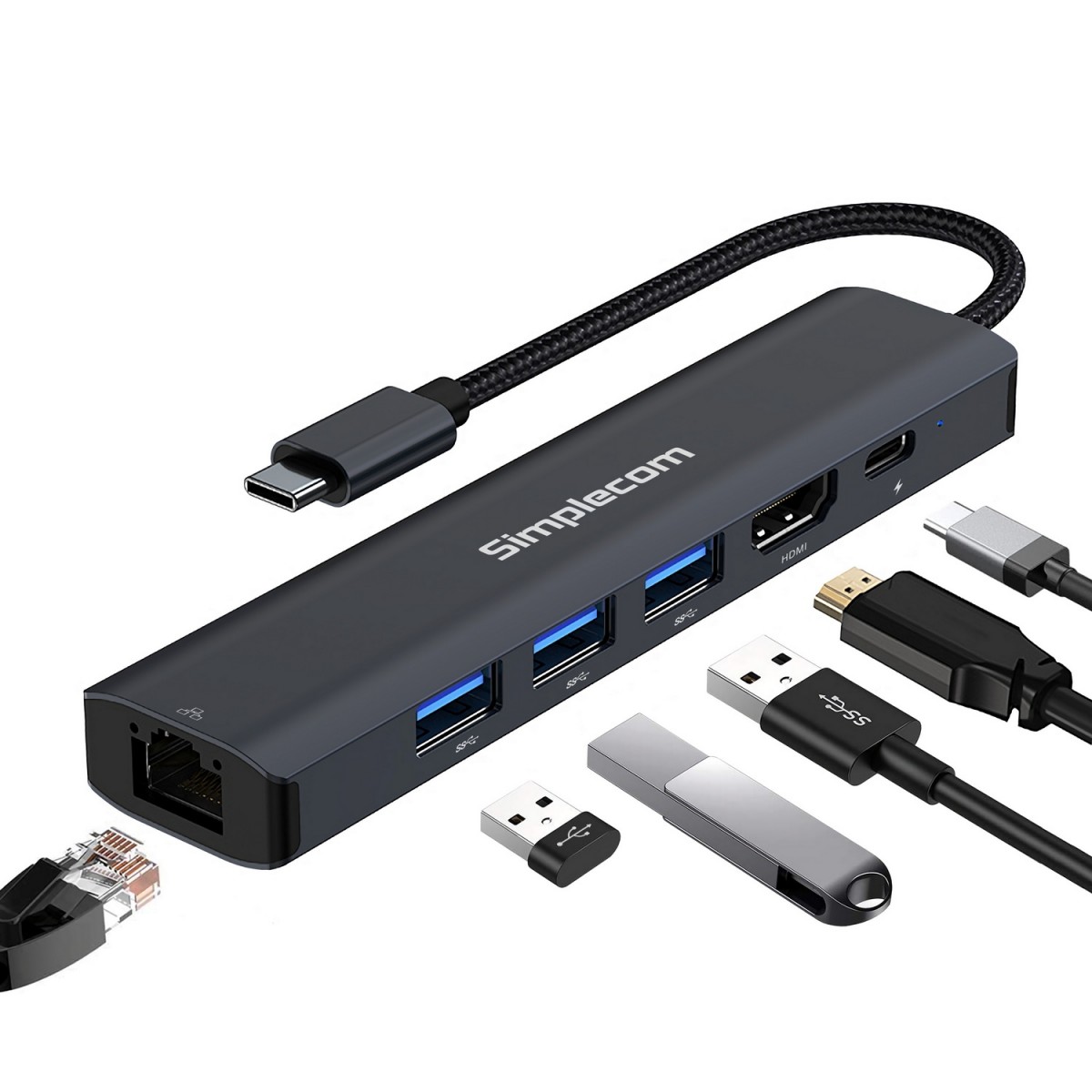 Simplecom, CHN560, USB-C, SuperSpeed, 6-in-1, Multiport, Adapter, Docking, Station, 