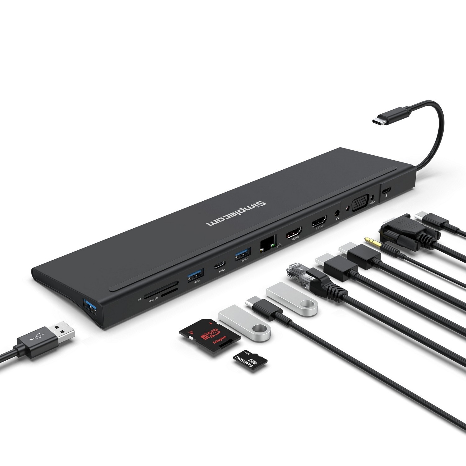 Simplecom, CHN622, USB-C, 12-in-1, Multiport, Docking, Station, Laptop, Stand, Dual, HDMI, +, VGA, Triple, Display, Gigabit, LAN, 