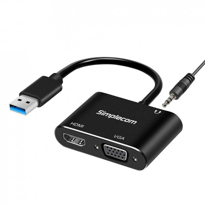 Simplecom, DA316A, USB, to, HDMI, +, VGA, Video, Card, Adapter, with, 3.5mm, Audio, 