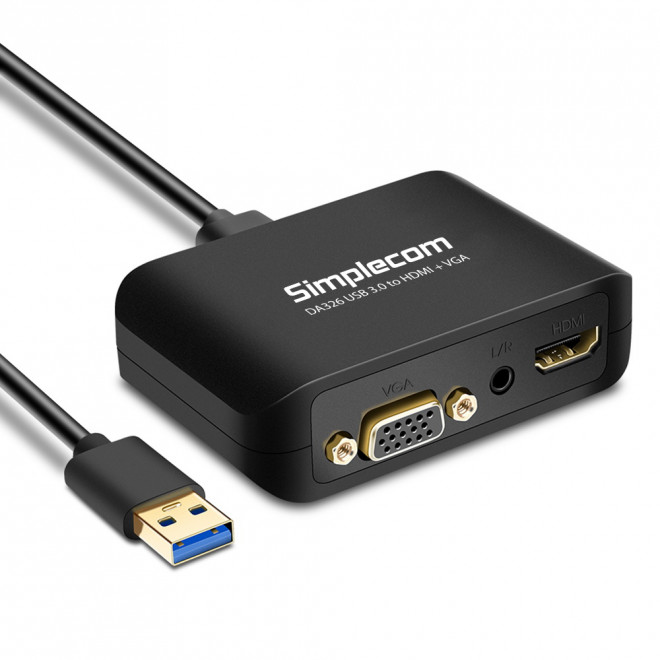 Simplecom, DA326, USB, 3.0, to, HDMI, +, VGA, Video, Adapter, with, 3.5mm, Audio, Full, HD, 1080p, -, Works, With, NUCs, 