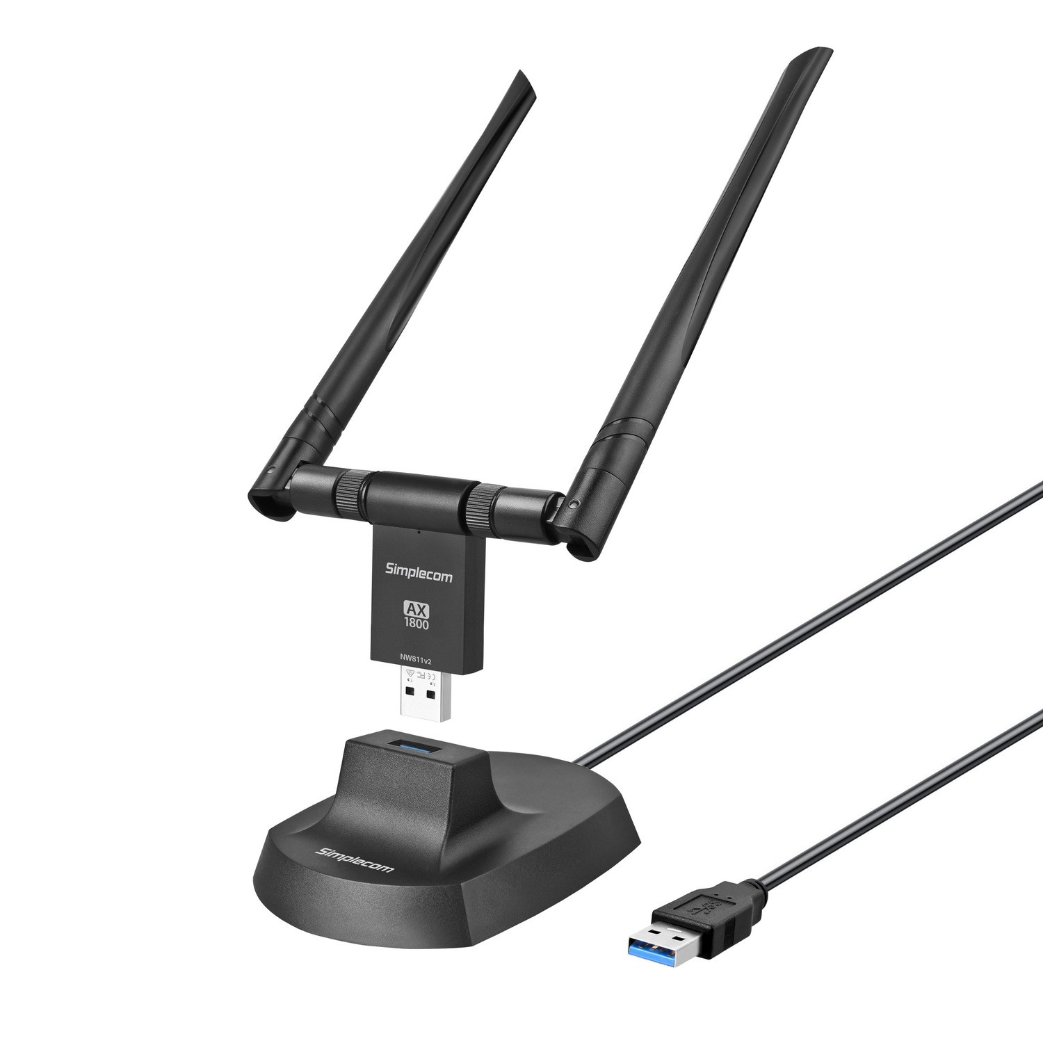 Simplecom, NW811v2, AX1800, Dual, Band, WiFi, 6, USB, Adapter, 802.11ax, with, 2x, 5dBi, High, Gain, Antennas, 