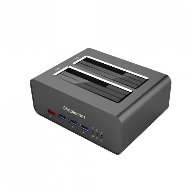 Simplecom, SD352, USB, 3.0, to, Dual, SATA, Aluminium, Docking, Station, with, 3-Port, Hub, and, 1, Port, 2.1A, USB, Charger, 
