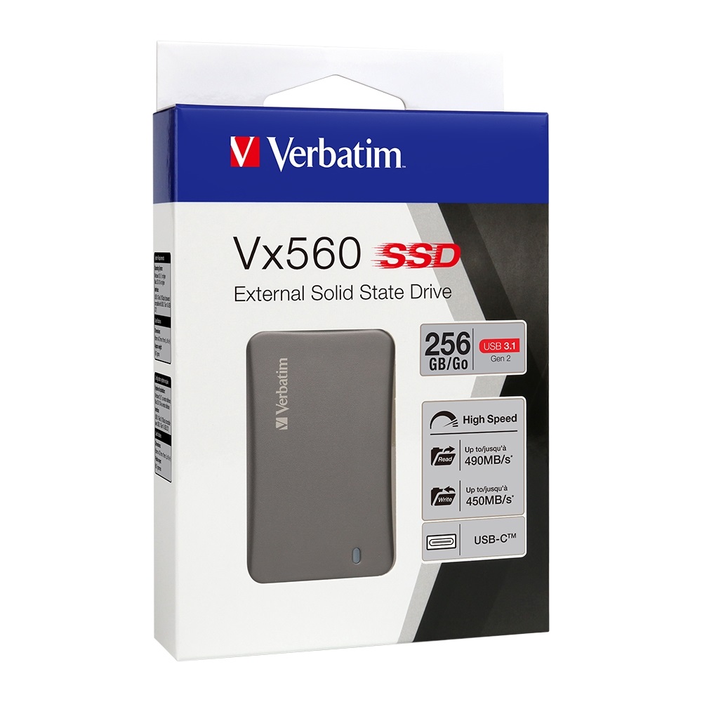 Verbatim, Vx560, USB3.1, External, Solid, State, Drive, (SSD), 256GB, (replacement, of, 47442), 