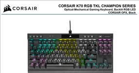 Corsair K70 RGB TKL OPX Silver RGB Mechanical Gaming Keyboard, Backlit RGB LED, CHERRY Keyswitches, Black