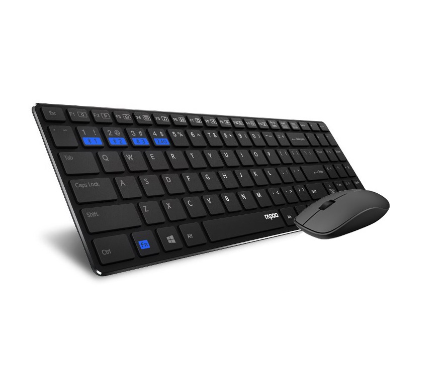 Keyboards and Mice/Rapoo: RAPOO, 9300M, Bluetooth, &, 2.4G, Wireless, Multi-mode, Keyboard, Mouse, Combo, Black, -, 1300DPI, Spill-Resistant, 5.6mm, Ultra-Slim, ~, 