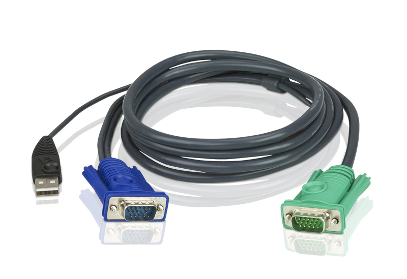 KVM Switches/Aten: Aten, KVM, Cable, 1.8m, with, VGA, &, USB, to, 3in1, SPHD, 