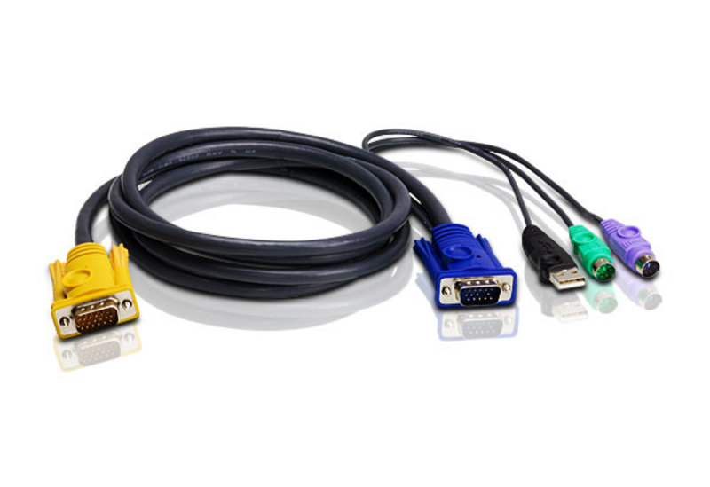 KVM Switches/Aten: Aten, KVM, Cable, 3m, with, USB, &, PS/2, to, 3in1, SPHD, 