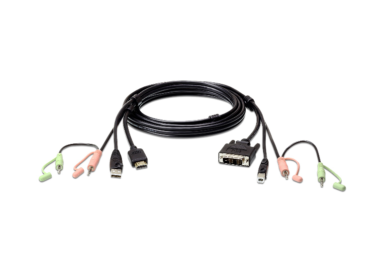KVM Switches/Aten: Aten, KVM, Cable, 1.8m, with, HDMI, USB, &, Audio, to, DVI-D, (Single, Link), USB, &, Audio, 
