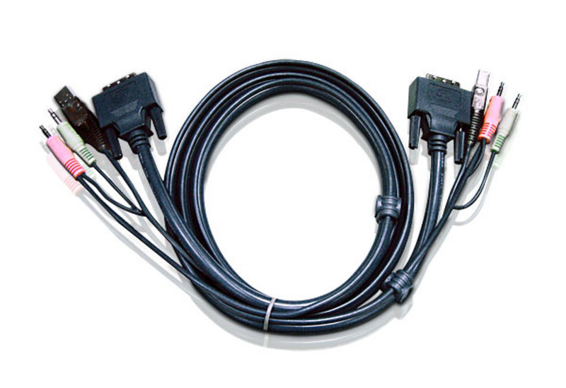 Aten, KVM, Cable, 3m, with, DVI-D, (Single, Link), USB, &, Audio, to, DVI-D, (Single, Link), USB, &, Audio, (LS), 