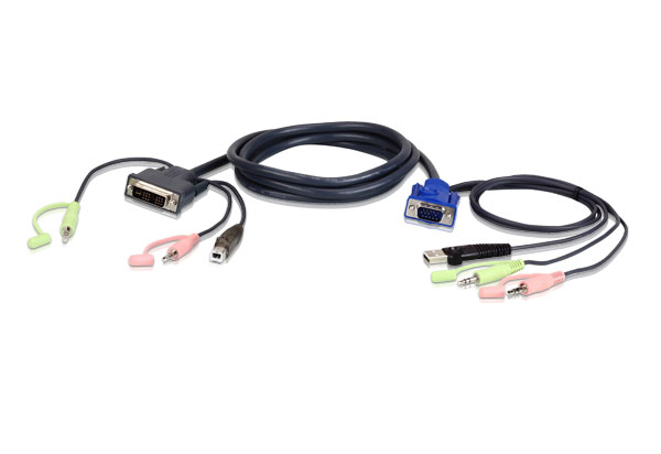 KVM Switches/Aten: Aten, KVM, Cable, 1.8m, with, VGA, USB, &, Audio, to, DVI-I, (Single, Link), USB, &, Audio, 