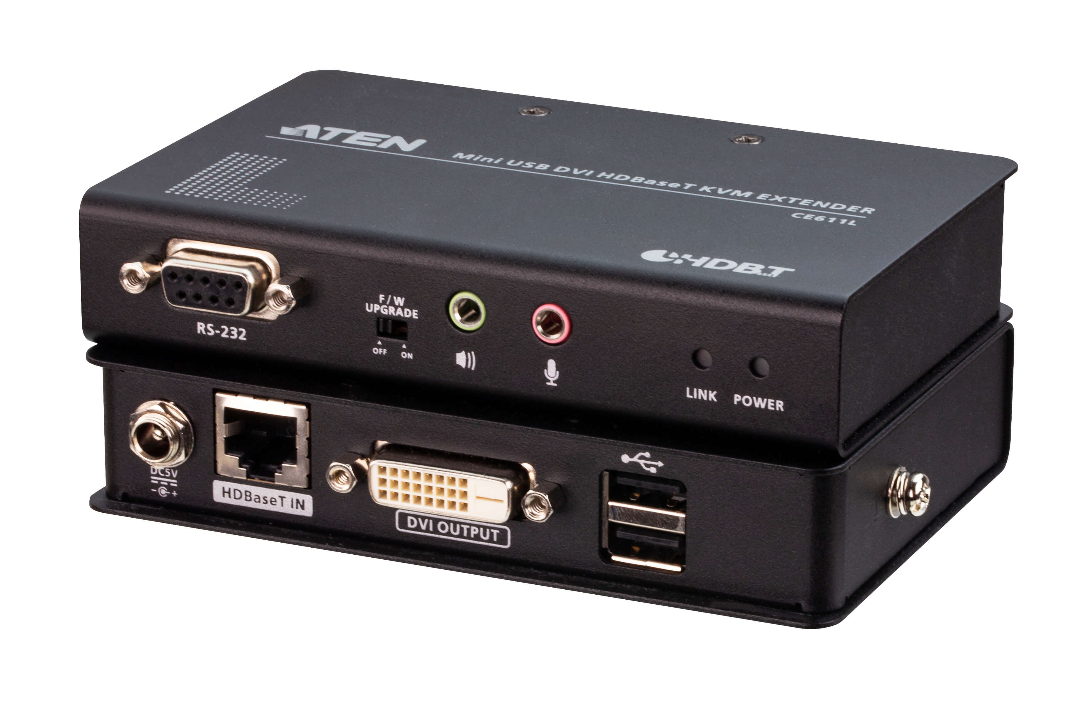 Aten, DVI, HDBaseT, Mini, KVM, Extender, extends, USB, Keyboard, and, mouse, with, DVI, video, up, to, 1920, x, 1200, @, 100m, (Cat, 6a), 2, U, 
