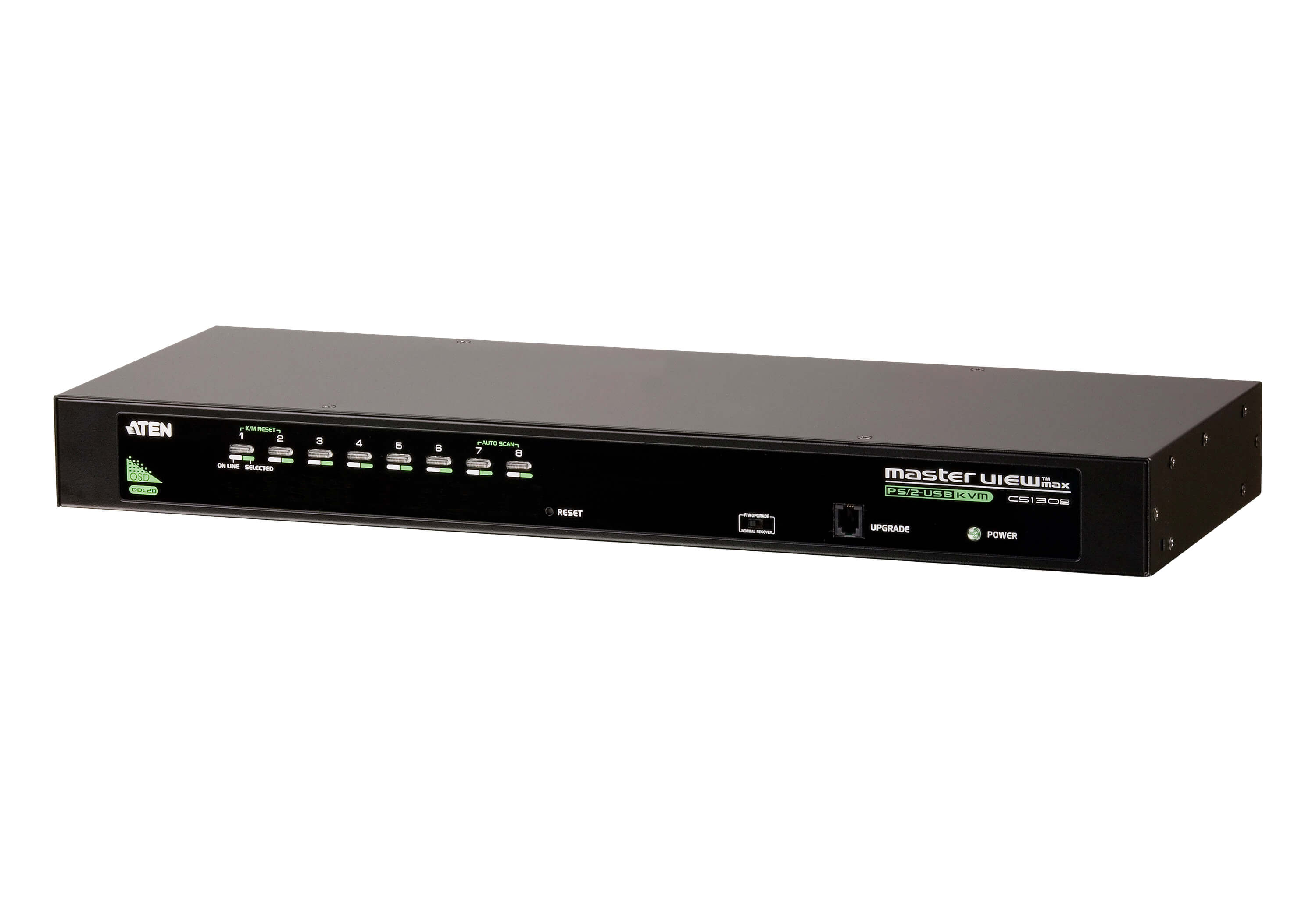 KVM Switches/Aten: Aten, Rackmount, KVM, Switch, 8, Port, VGA, PS/2-USB, 1x, Custom, KVM, Cable, Included, Selection, Via, Front, &, USD, Menu, Broadcast, M, 