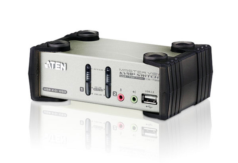 Aten, Desktop, KVMP, Switch, 2, Port, Single, Display, VGA, w/, audio, &, OSD, 2x, Custom, KVM, Cables, Included, 2x, USB, Port, Selection, 