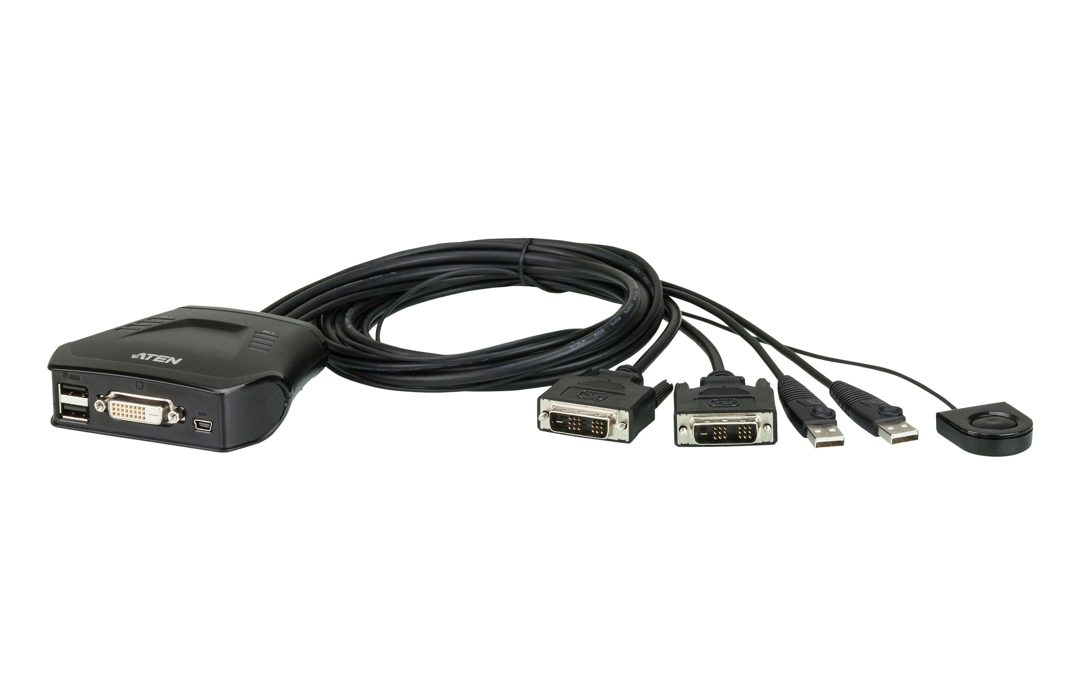 KVM Switches/Aten: Aten, Compact, KVM, Switch, 2, Port, Single, Display, DVI, Remote, Port, Selector, USB, Hot-Plugging, 