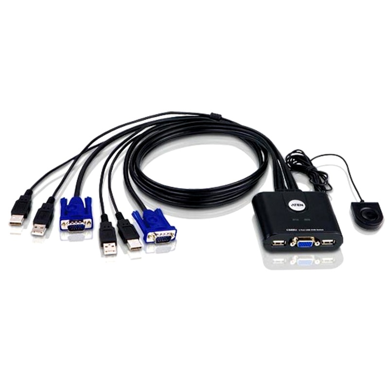 Aten, Compact, KVM, Switch, 2, Port, Single, Display, VGA, Remote, Port, Selector, USB, Hot-Plugging, 