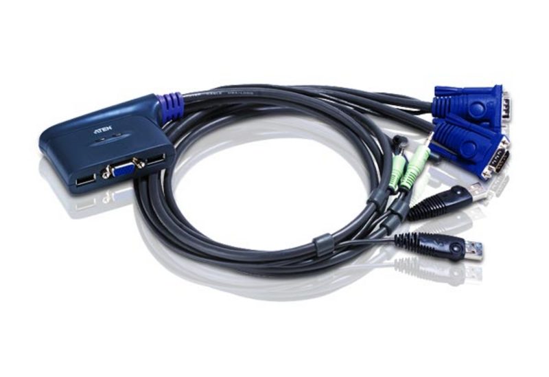 KVM Switches/Aten: Aten, Compact, KVM, Switch, 2, Port, Single, Display, VGA, w/, audio, 1.8m, Cable, Computer, Selection, Via, Hotkey, 