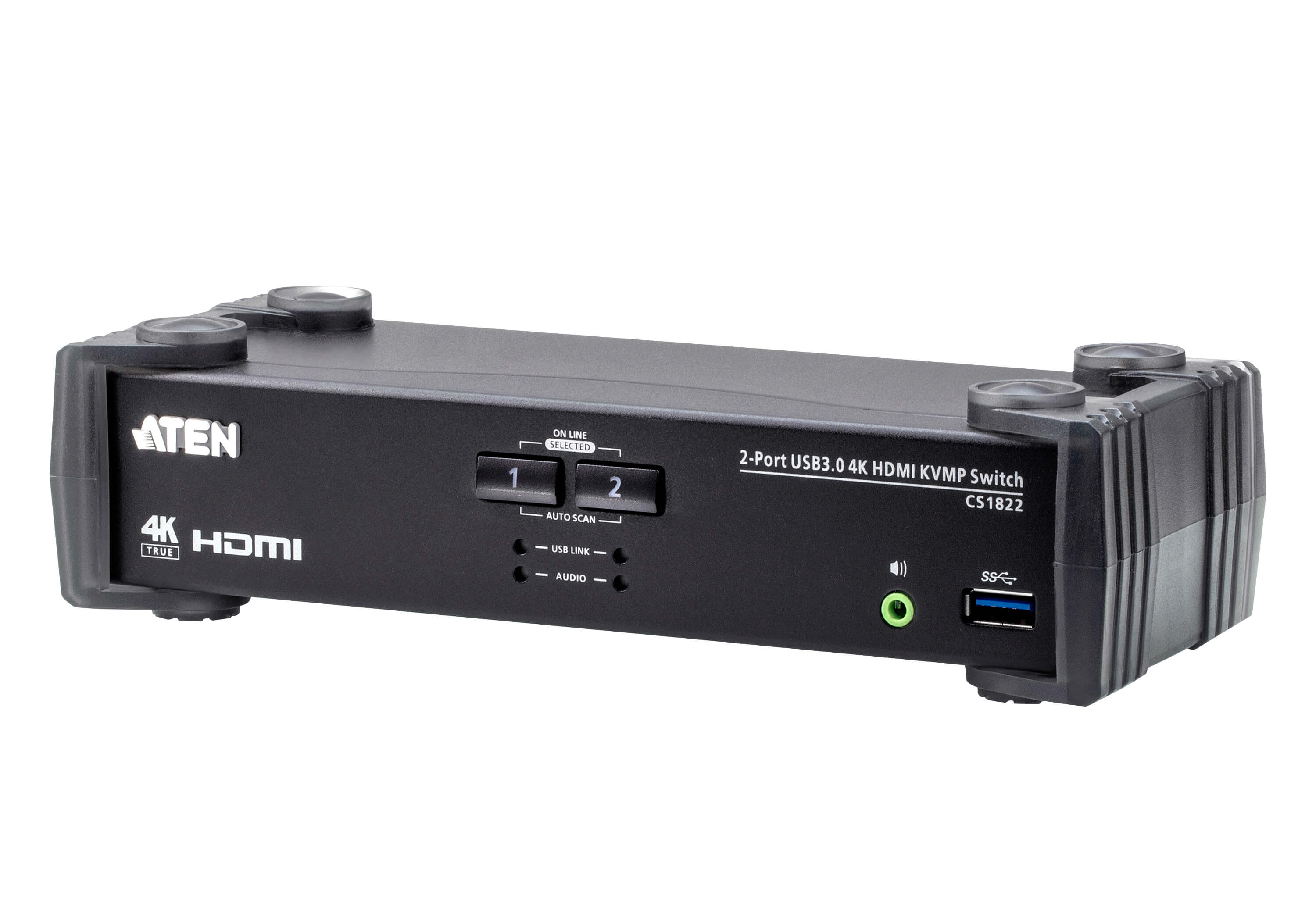 KVM Switches/Aten: Aten, Desktop, KVMP, Switch, 2, Port, Single, Display, 4k, HDMI, w/, audio, mixer, mode, Cables, Included, Selection, Via, Front, Panel, 
