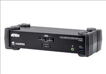 Aten, Desktop, KVMP, Switch, 2, Port, Single, Display, 4k, HDMI, w/, audio, mixer, mode, Cables, Included, Selection, Via, Front, Panel, 