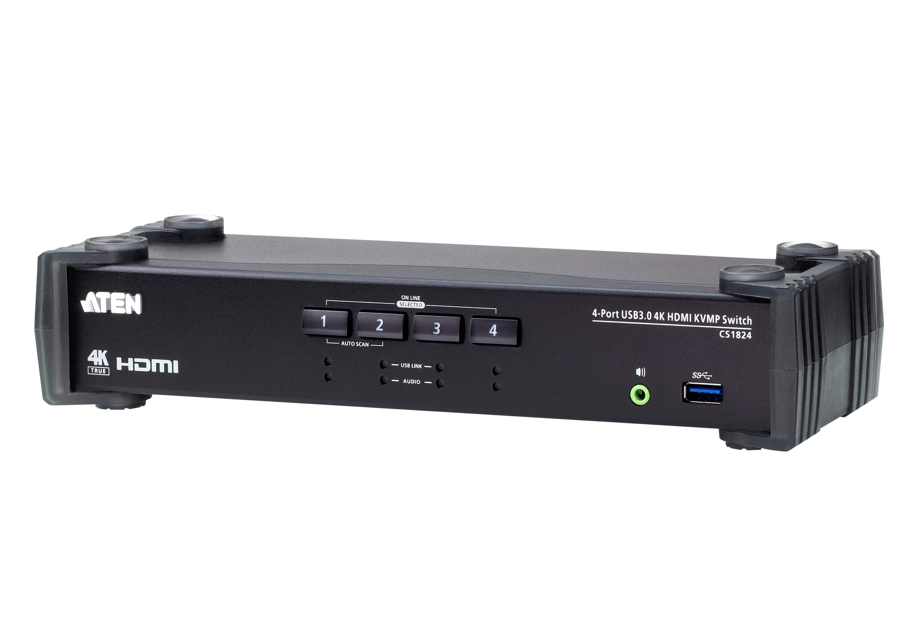KVM Switches/Aten: Aten, Desktop, KVMP, Switch, 4, Port, Single, Display, 4k, HDMI, w/, audio, mixer, mode, Cables, Included, Selection, Via, Front, Panel, 