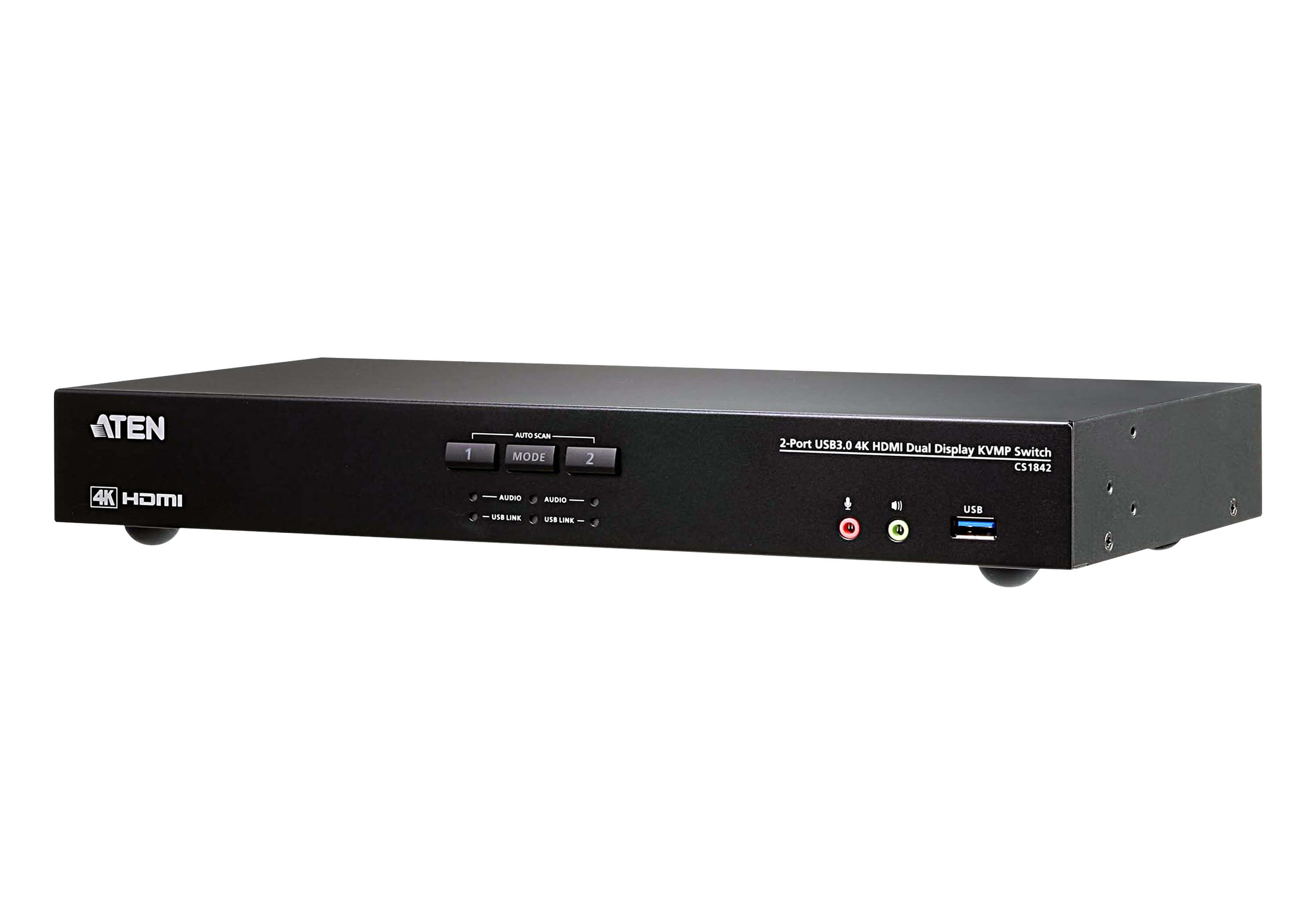 KVM Switches/Aten: Aten, Desktop, KVMP, Switch, 2, Port, Dual, Display, 4k, HDMI, w/, audio, Cables, Included, 2x, USB, Port, Selection, Via, Front, Panel, 