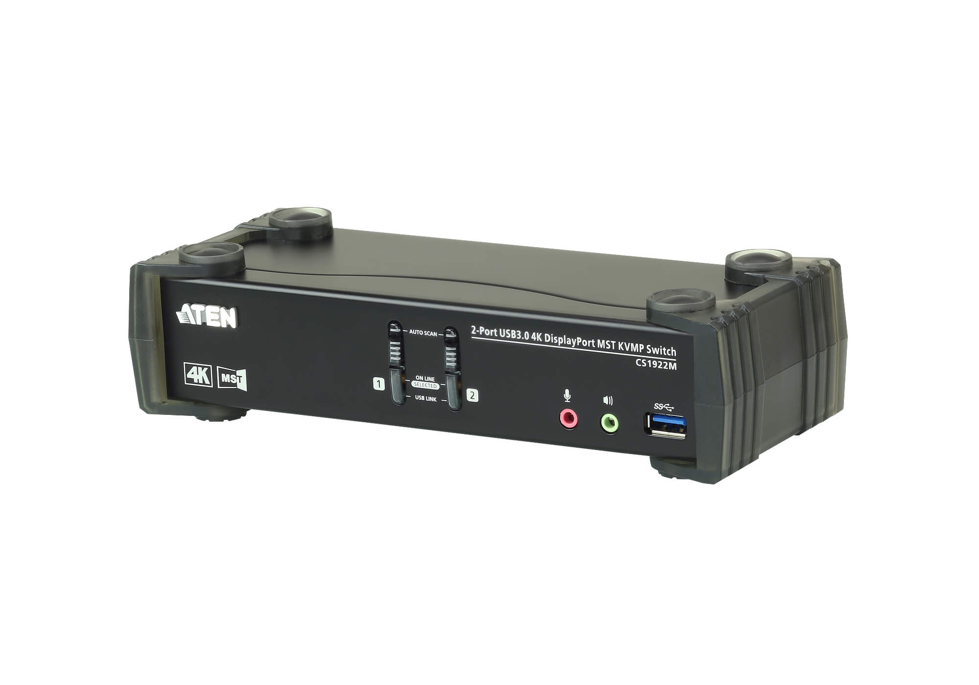KVM Switches/Aten: Aten, Desktop, KVMP, Switch, 2, Port, Single, to, Dual, Display, 4k, DisplayPort, MST, w/, audio, Cables, Included, 2x, USB, Port, Select, 