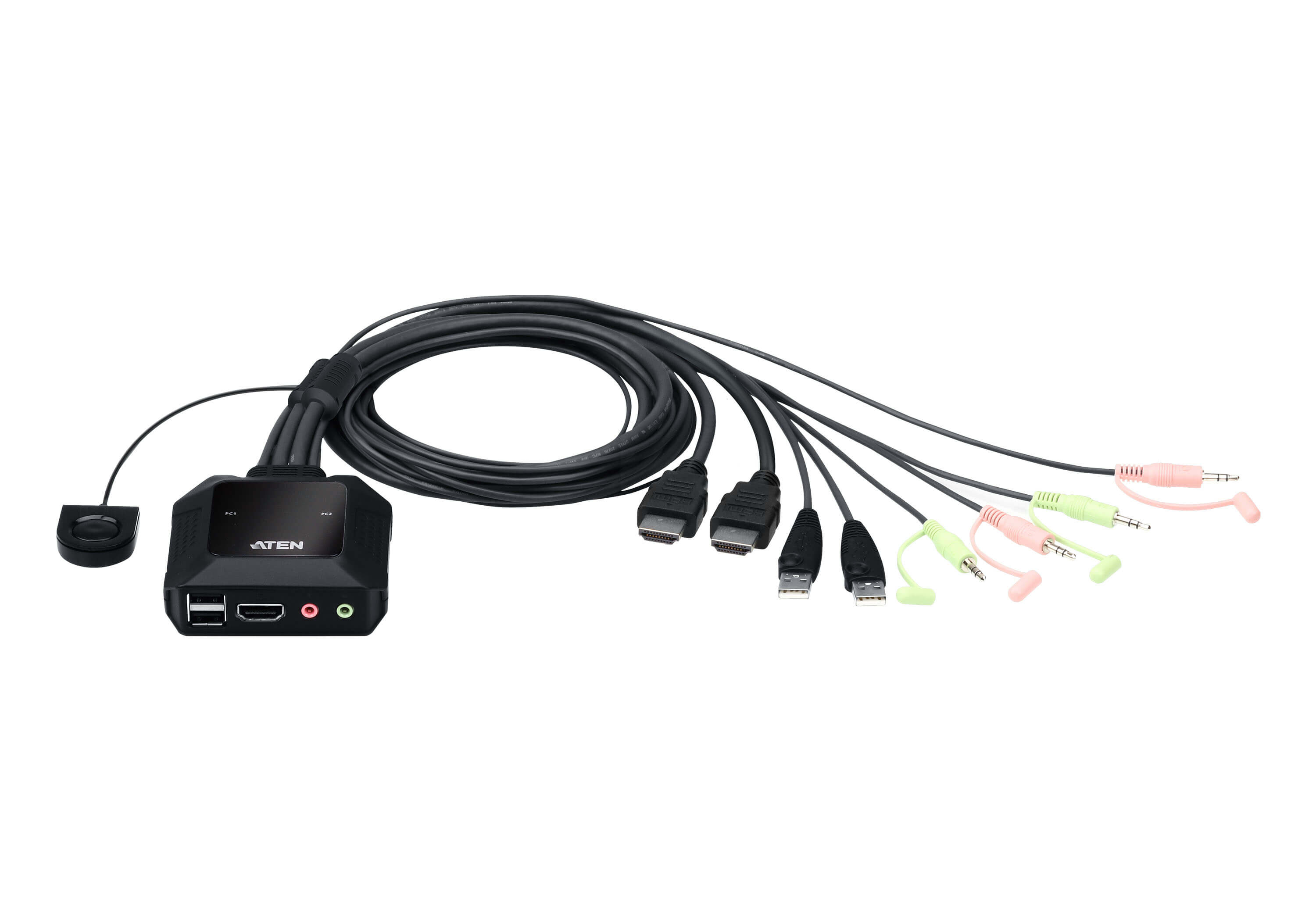 KVM Switches/Aten: Aten, 2, Port, USB, 4K, @60Hz, HDMI, Cable, KVM, Switch, with, Remote, Port, Selector, 