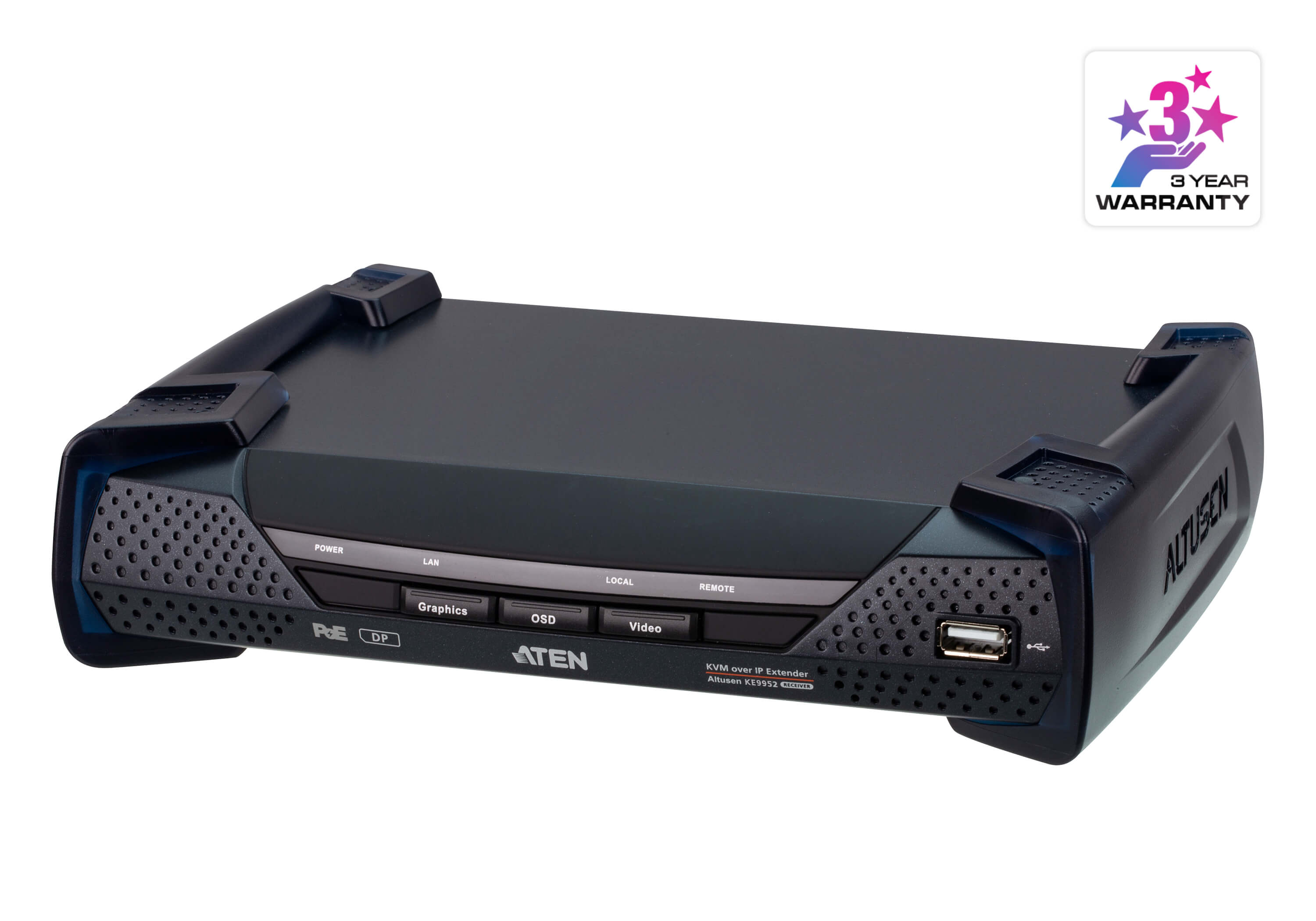 KVM Switches/Aten: Aten, 4K, DP, Single, Display, KVM, over, IP, Receiver, with, Power, over, Ethernet, power, adapter, not, included, 