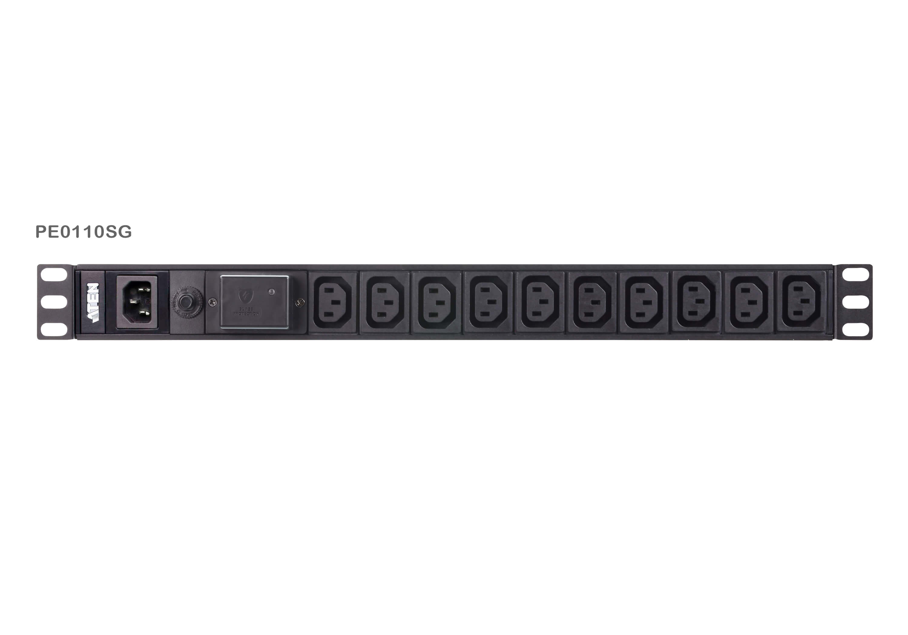 Aten, 10, Port, 1U, Basic, PDU, with, Surge, Protection, supports, 10A, with, 10, IEC, C13, outputs, 