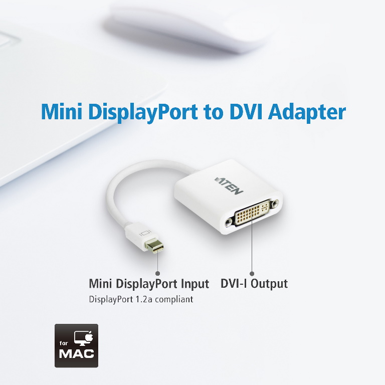 Aten, Mini, DisplayPort, to, DVI, Adapter, Supports, VGA, SVGA, XGA, SXGA, UXGA, and, resolutions, up, to, 1920x1200(PC), /, 1080p(HD, 