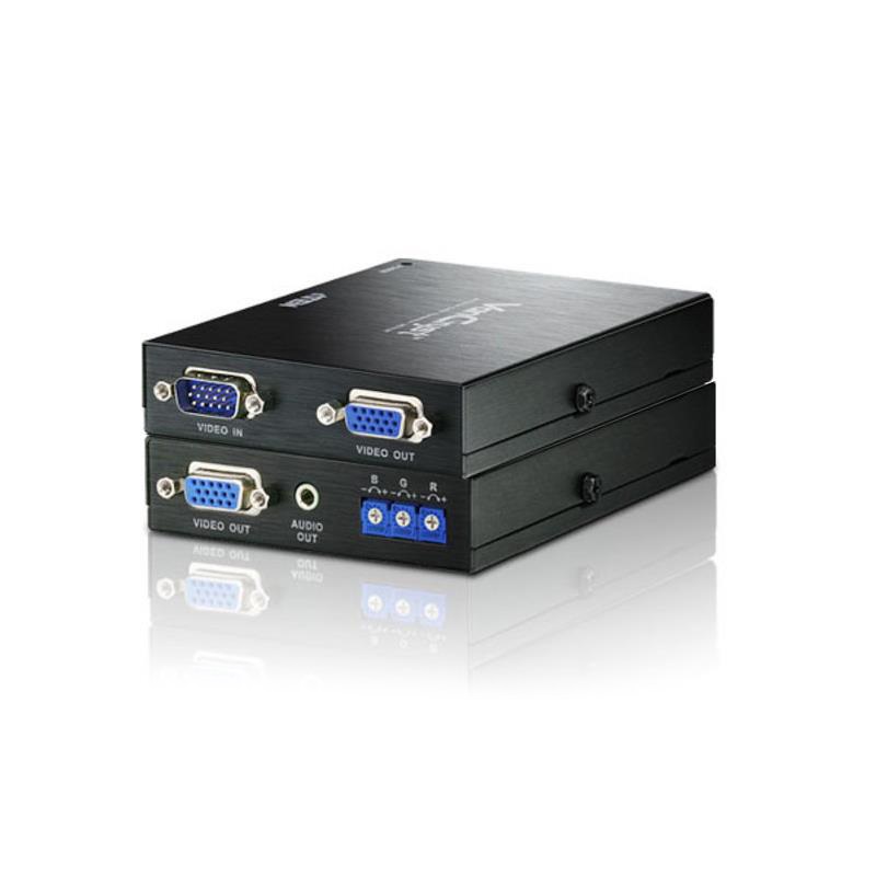 KVM Switches/Aten: Aten, Professional, Video, Extender, VGA, Via, Cat5, with, Audio, &, Deskew, Supports, One, local, &, One, Remote, Output, 1900x1200@60H, 