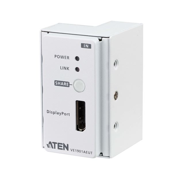 Aten, VE1901AEUT, DisplayPort, HDBaseT-Lite, Transmitter, built-in, PoH, Support, RS-332, channel, transmission, Built-in, 8KV/15, 