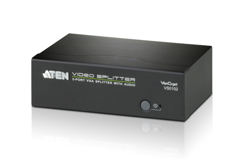 Aten, Professional, Video, Splitter, 2, Port, VGA, Splitter, with, Audio, 450MHz, 1920x1440@60Hz, Cascadable, to, 3, levels, (Up, to, 8, 
