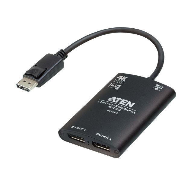 KVM Switches/Aten: Aten, VS92DP, Video, Splitter, 2-Port, True, 4K, resolution, for, dual, output, up, to, 3840x2160@30, Hz, DisplayPort, 1:2;, HDCP, 1.3, C, 