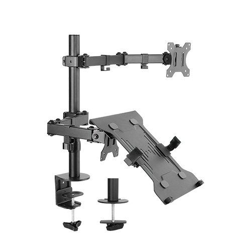 Mounts/Brateck: Brateck, Economical, Double, Joint, Articulating, Steel, Monitor, Arm, with, Laptop, Holder, Fit, Most, 13, -32, Monitors, Up, to, 8kg/S, 