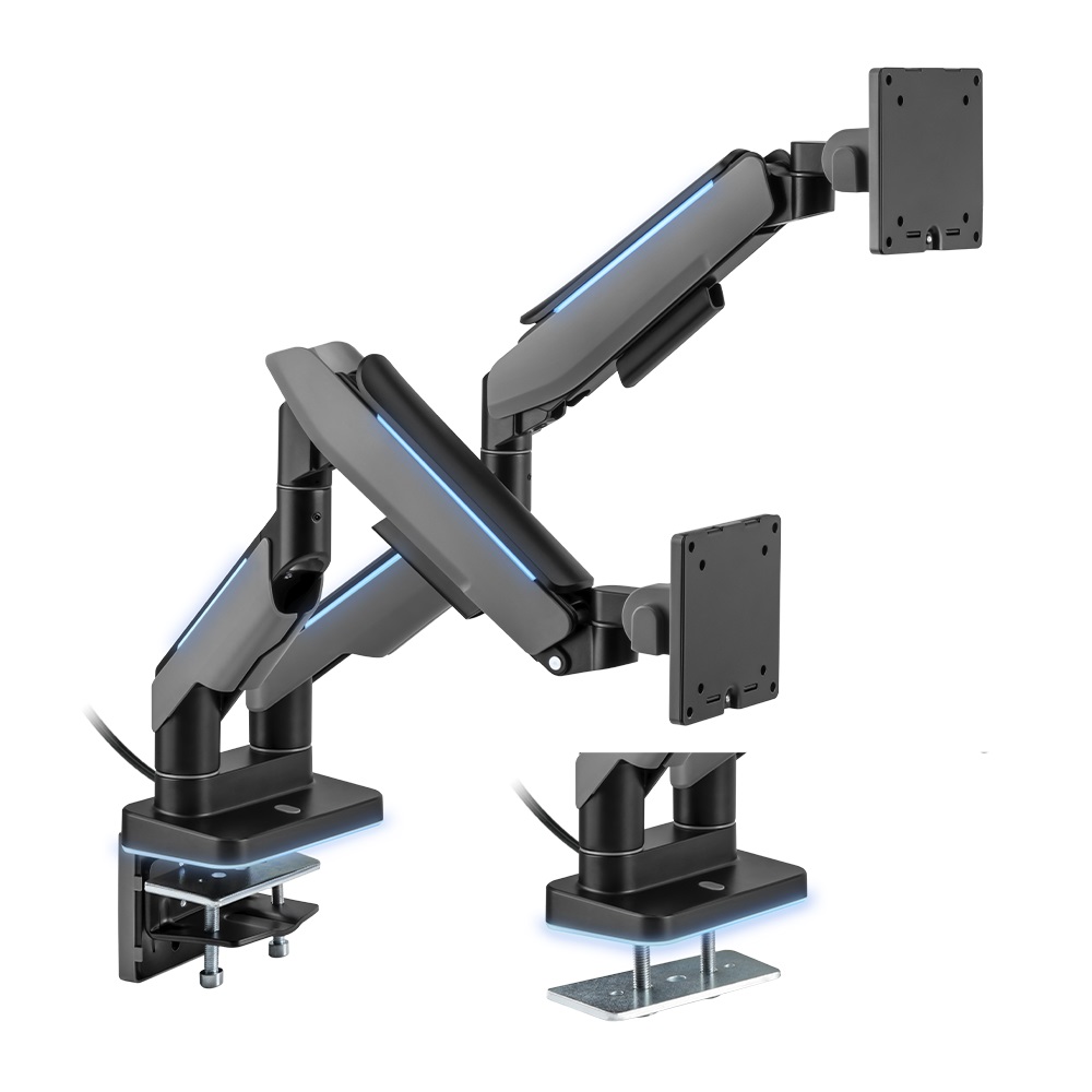 Mounts/Brateck: Brateck, Heavy-Duty, RGB, Gaming, Monitor, Arm, For, Dual, Monitors, Fit, Most, 17, -35, Monitor, Up, to, 20kg, per, screen, VESA, 100x100, 