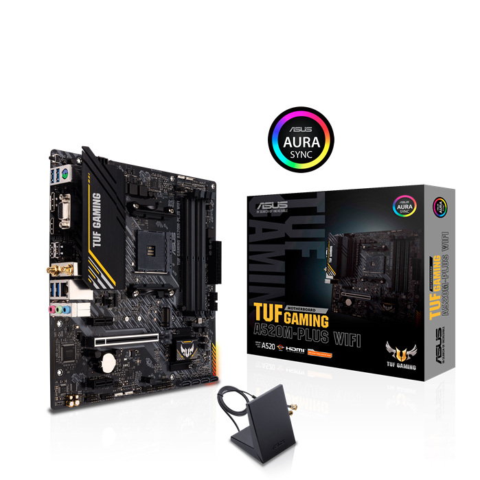 Case Accessories/ASUS: ASUS, TUF, GAMING, A520M-PLUS, WIFI, AMD, A520, (Ryzen, AM4), Micro, ATX, Motherboard, with, M.2, support, 802.11ac, Wi-Fi, 1, Gb, Ethern, 