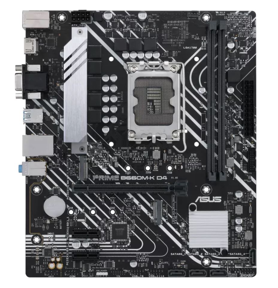 (ASUS, Internal, Embargo, 20JAN2023), ASUS, PRIME, B760M-K, D4-CSM, Intel, Socket, LGA1700, mATX, Motherboard, 64GB, 2xDDR4, 1, x, PCIe, 