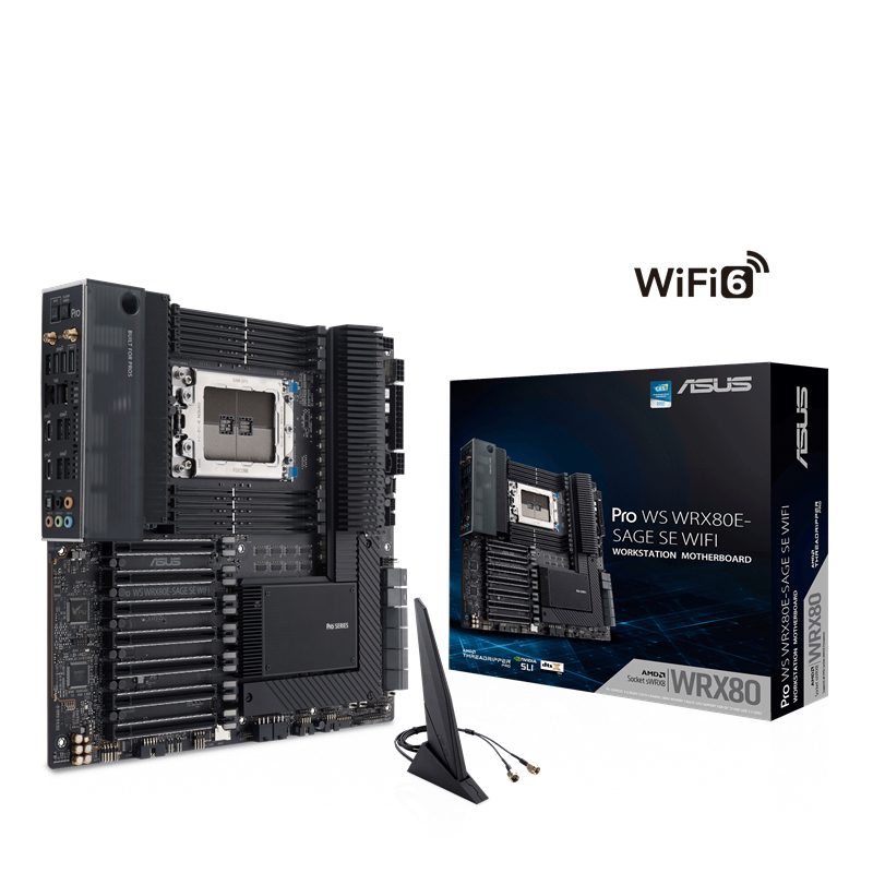 ASUS, AMD, PRO, WS, WRX80E-SAGE, SE, WIFI, Workstation, MB, Extended, ATX, Intel, Dual, 10G, LAN, WIFI6, BT5, PCIe4.0, x16, slots, 3, x, 