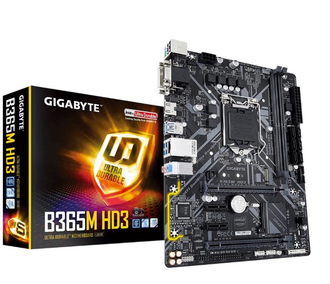 Gigabyte, B365M, HD3, LGA1151, 9Gen, mATX, MB, 2xDDR4, 4xPCIe, DVI, HDMI, M.2, 6xSATA, 4xCrossFire, 6xUSB3.1, 6xUSB2.0, GbE, LAN, ~GA-B36, 