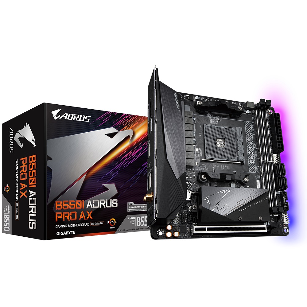 Gigabyte, B550, I, AORUS, PRO, AX, AMD, Ryzen, M-ITX, Motherboard, 2xDDR4, 4xSATA, 2xM.2, LAN, RAID, WIFI6, BT, 1xPCIEx16, DP, HDMI, 4xUSB3., 