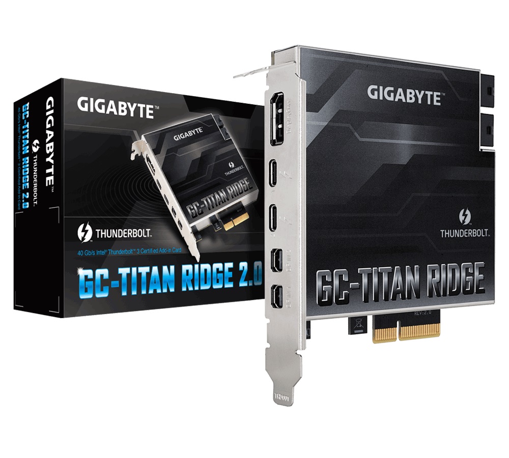 Gigabyte, TITAN, Ridge, Rev2, Dual, Thunderbolt, 3, Card, for, Z490, H470, Series, 3, Ports, USB-C, 40, Gb/s, DisplayPort, 1.2, 4K, Daisy-ch, 