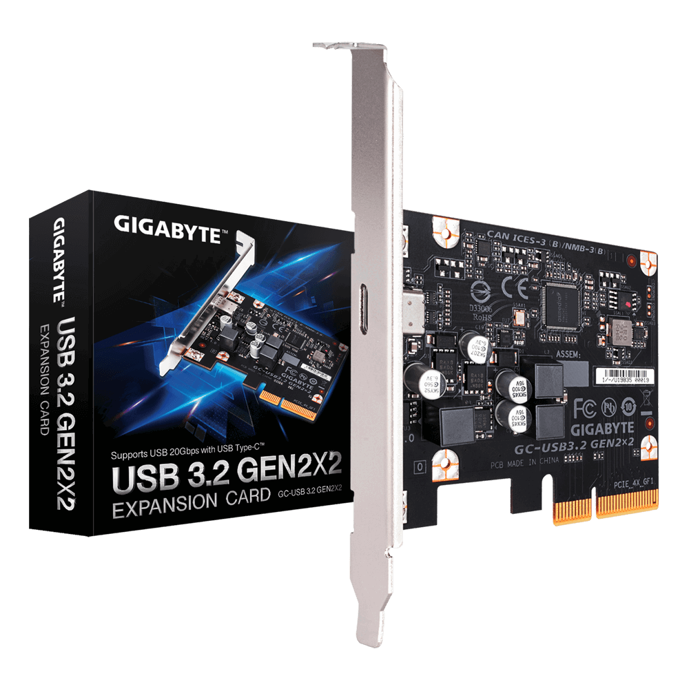 Gigabyte, USB, 3.2, Gen, 2X2, Expansion, Card, 20Gb/s, data-transfer, ASMedia, ASM3242, USB, 3.2, TYPE-C, PCIe, 3.0*4, 