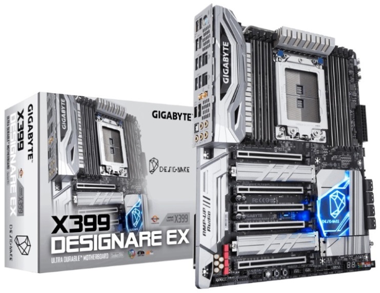 Gigabyte, X399, DESIGNARE, EX, ATX, MB, TR4, AMD, ThreadRipper, 2, 8xDDR4, 5xPCIe, 3xM.2, RAID, 2xIntel, GbE, LAN, WiIFi, BT, 4xCF/SLI, 3xUS, 