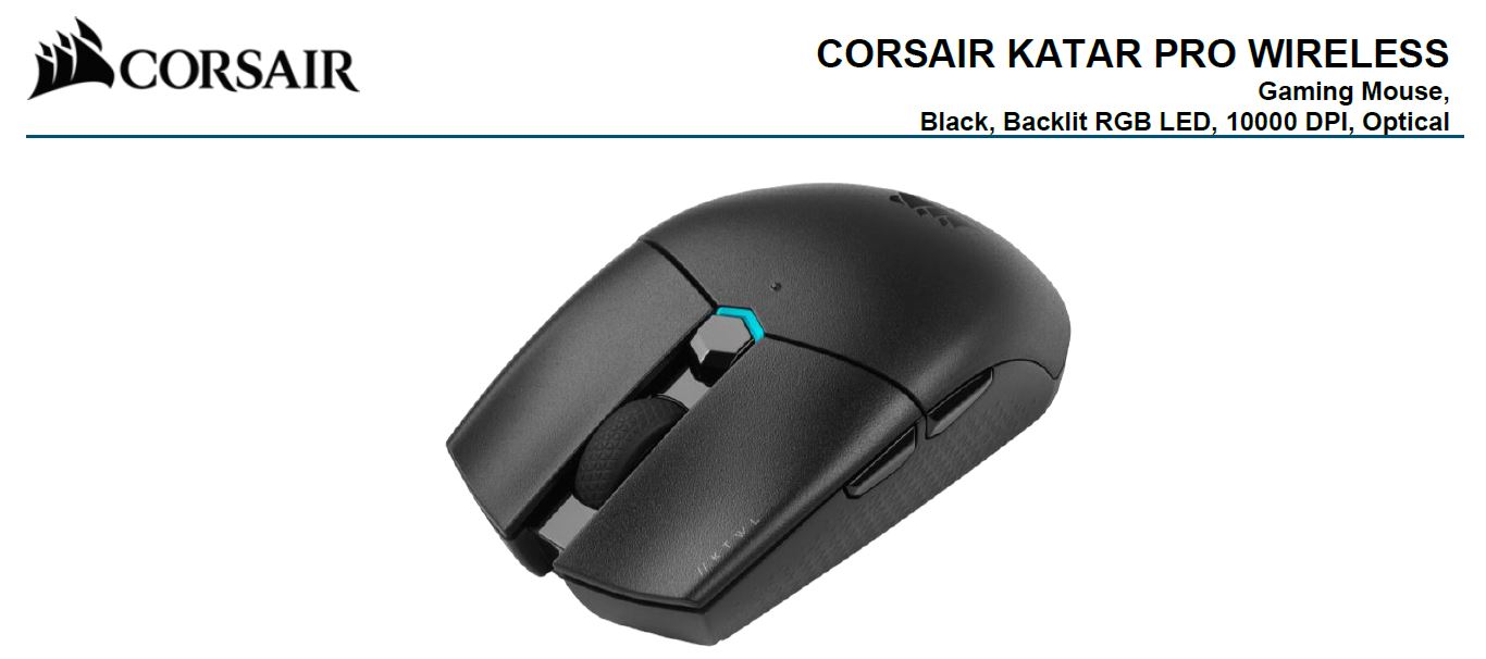 Keyboards and Mice/Corsair: Corsair, Katar, PRO, Wireless, Gaming, Mice, Ultra, Light, Weight, Sub-1ms, Slipstream, Wireless, connection, ICUE, Software, 